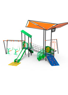 JUEGOS INFANTILES URBANOS - SIST. MODULAR VOLUMÉTRICO INCLUSIVO SOMBRA INTEGRADA 8,6X6,75X4,85 MT